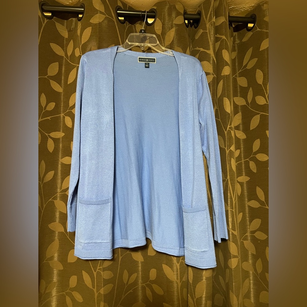 Karen Scott Light Blue Open-Front Cardigan with Pockets